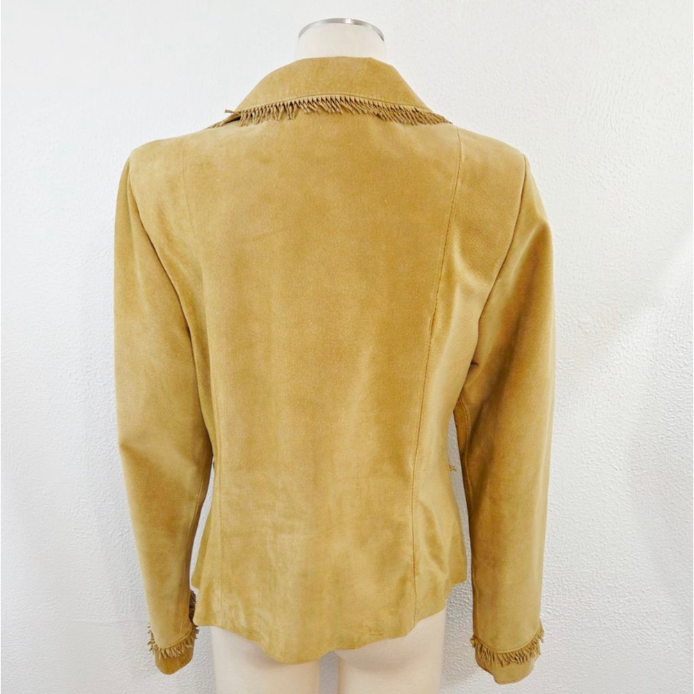 Double D Ranch tan suede fringe western jacket floral beaded button down medium - Picture 3 of 8